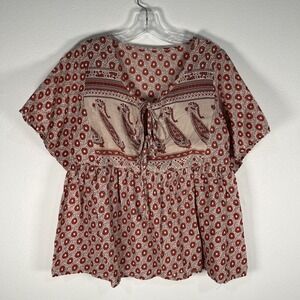 Batik Boho Style‎ Peasant Blouse Shirt Multicolor Paisley Floral One Size